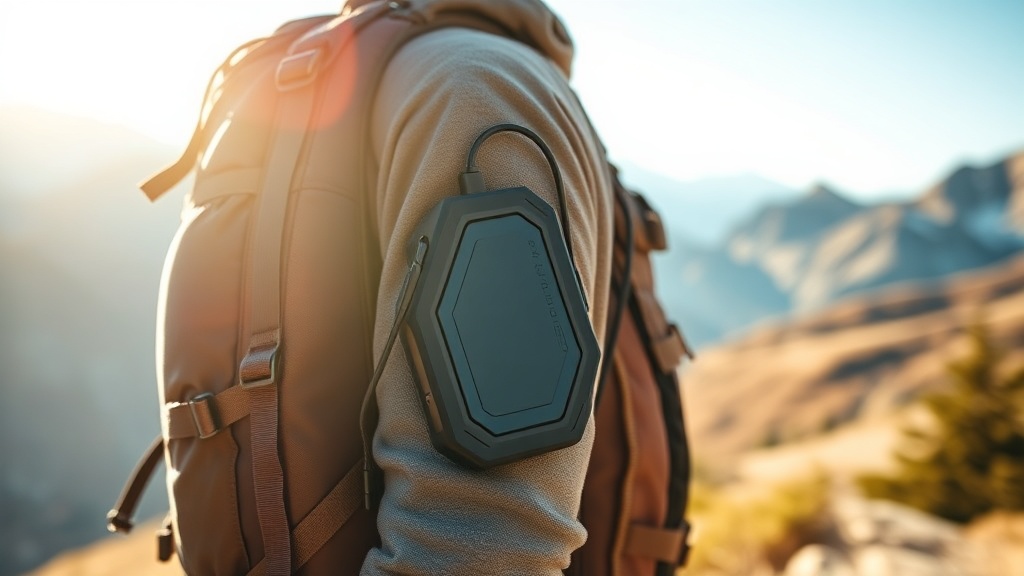 여행 중 가방에 매달린 튼튼한 외장 SSD의 모습